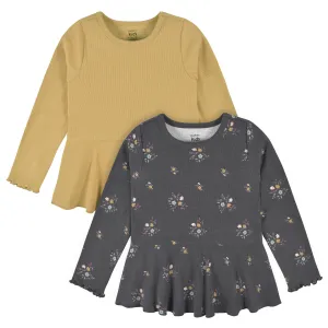 2-Pack Infant & Toddler Girls Mustard & Charcoal Floral Peplum Tops