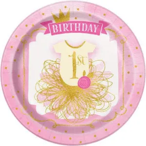 9" 1st Birthday Dinner Plates - Pink & Gold