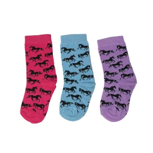 AWST Int'l Youth "Lila" Galloping Horses Crew Socks- 3 Pack