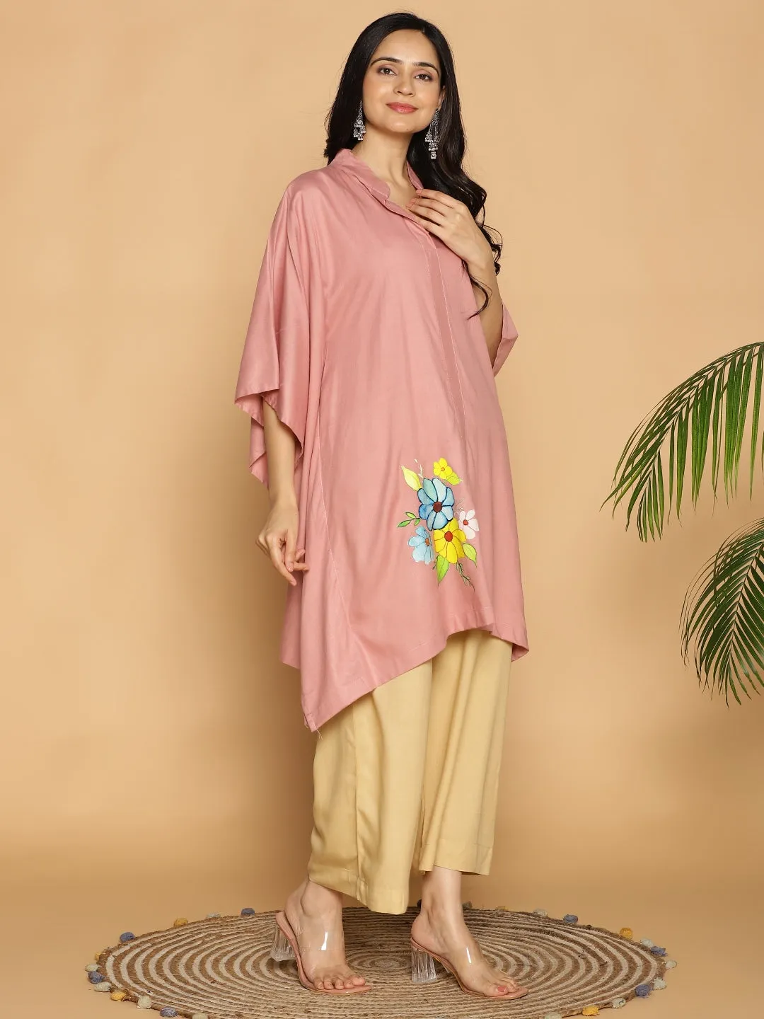 Blush Rayon MandarinKurta - FloralMelange