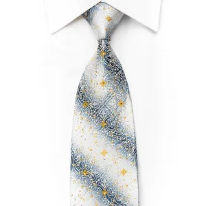 Cartouche On Silver Men's Crystal Rhinestone Silk Necktie With Gold Sparkles