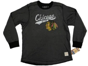 Chicago Blackhawks Retro Brand Charcoal Gray LS Thick Knit Crew T-Shirt (2XL)