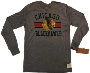 Chicago Blackhawks Retro Brand Gray Vintage Logo Ultra Soft LS Crew T-Shirt