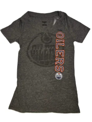 Edmonton Oilers Reebok Women Gray Faded Logo V-Neck Tri-Blend T-Shirt (S)