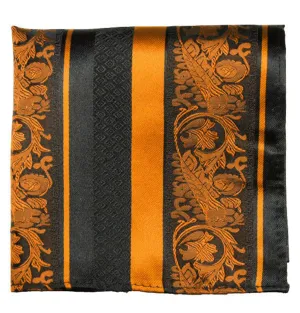 Fire Orange and Black Silk Pocket Square