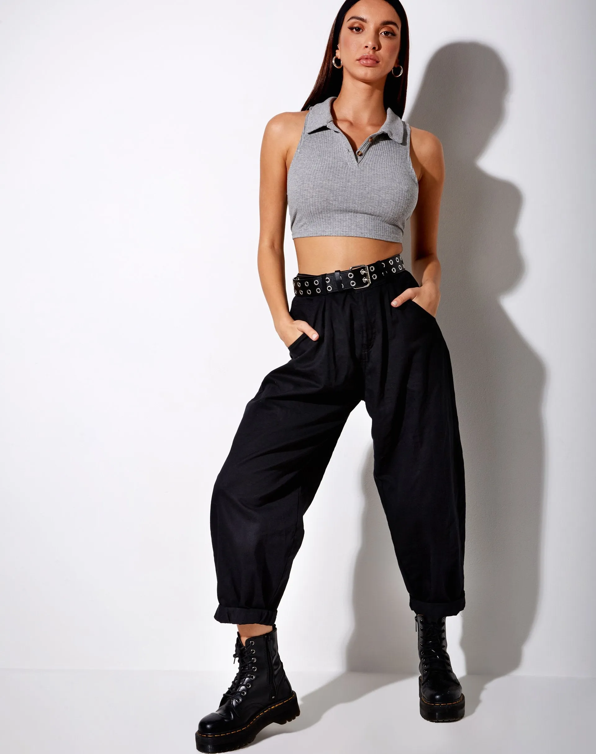 Guaco Crop Top in Rib Grey Marl