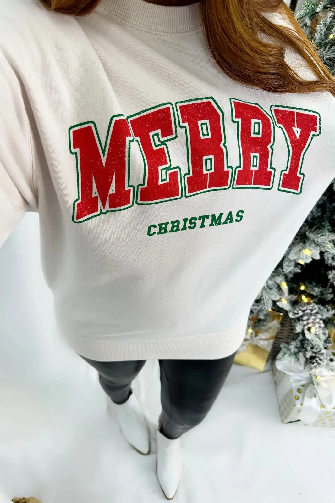 Ivory Merry Christmas Graphic Sweatshirt *Final Sale*