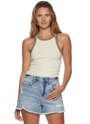 Kelley High Neck Trim Tank in Cream/Olive by Flag and Anthem