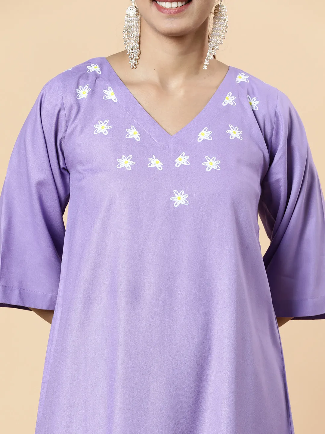 Lavender Rayon Kurti - Periwinkle