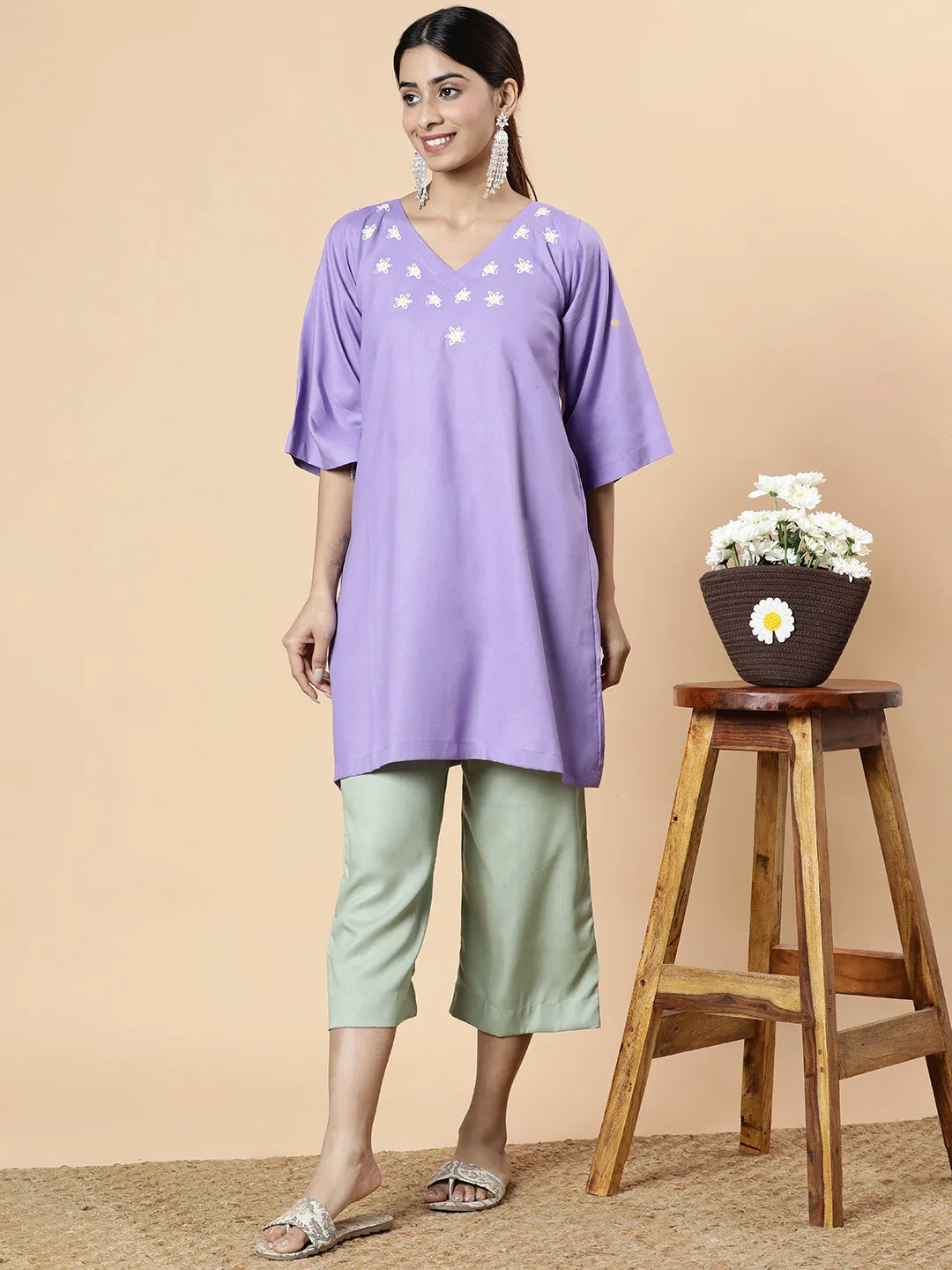 Lavender Rayon Kurti - Periwinkle