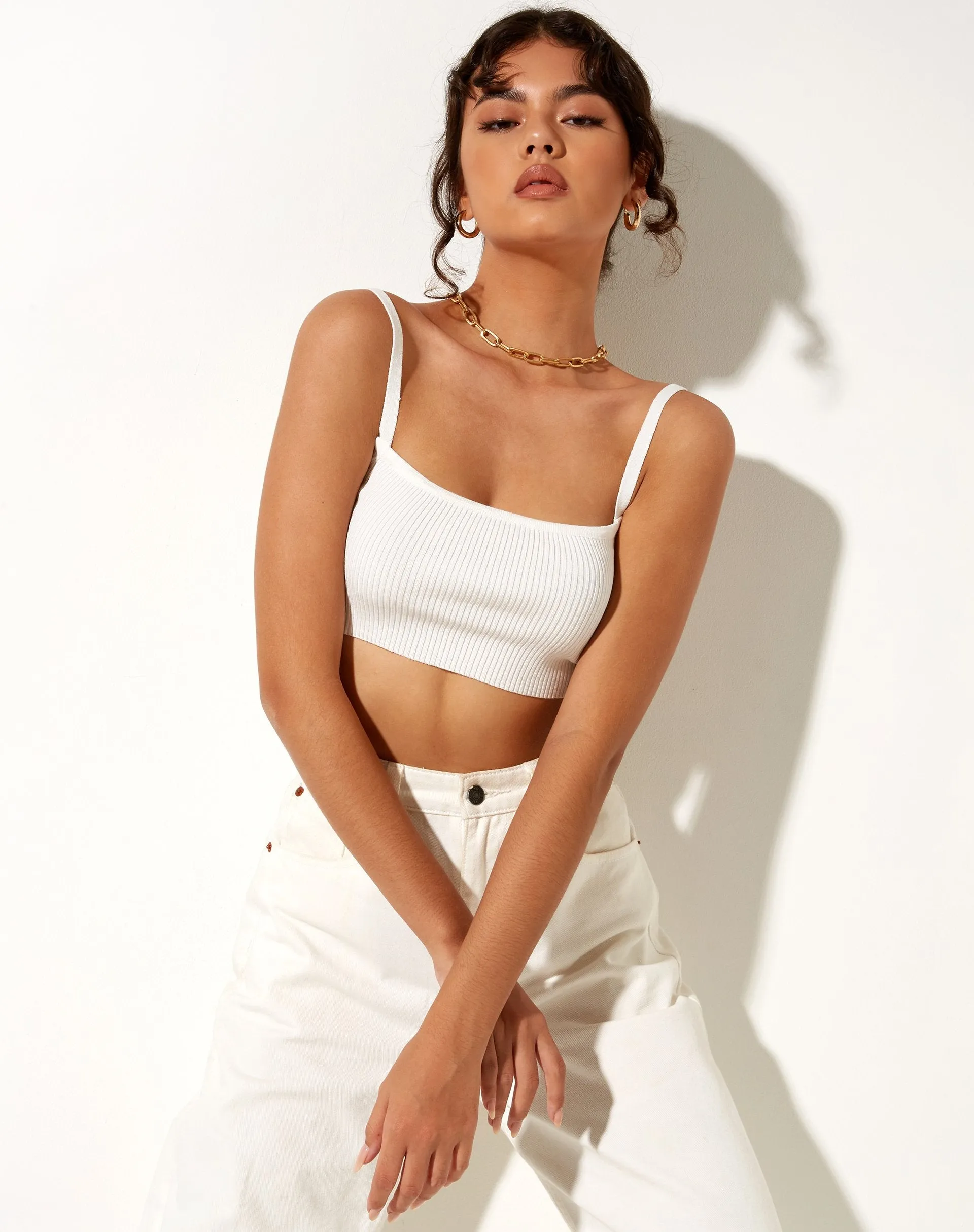 Lemia Bralette Top in Rib Star White