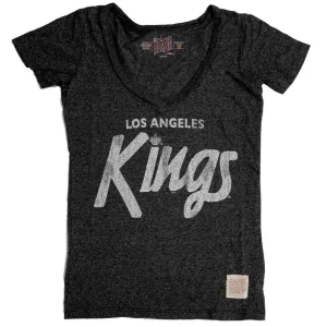 Los Angeles LA Kings Retro Brand WOMEN Gray Short Sleeve V-Neck T-Shirt