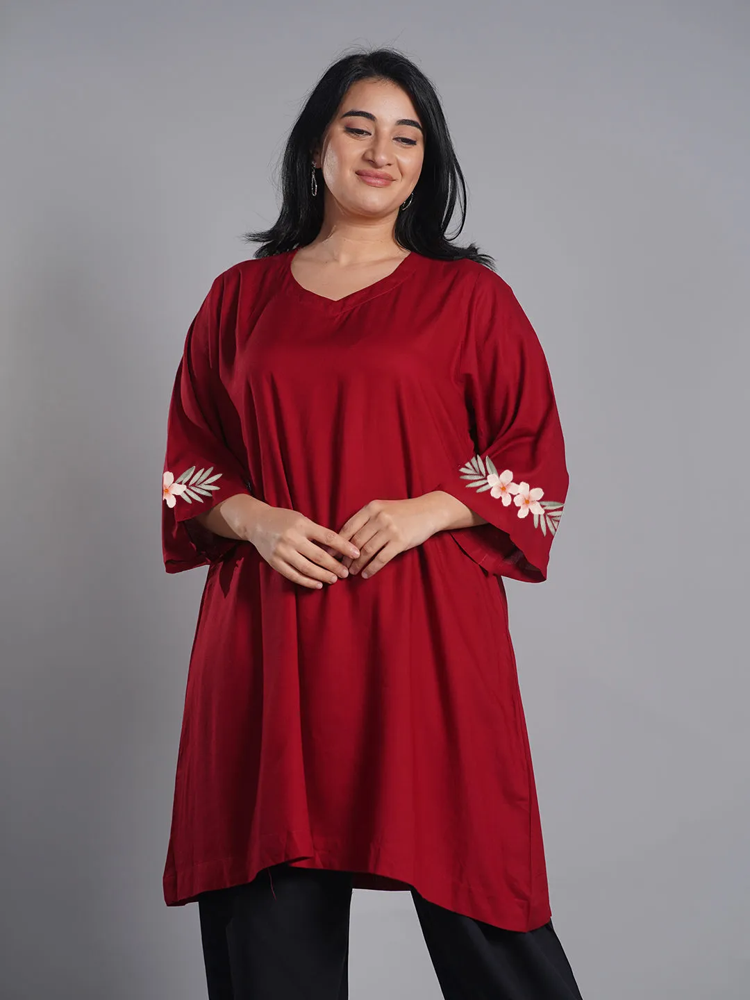 Maroon Rayon Kurti - Flores