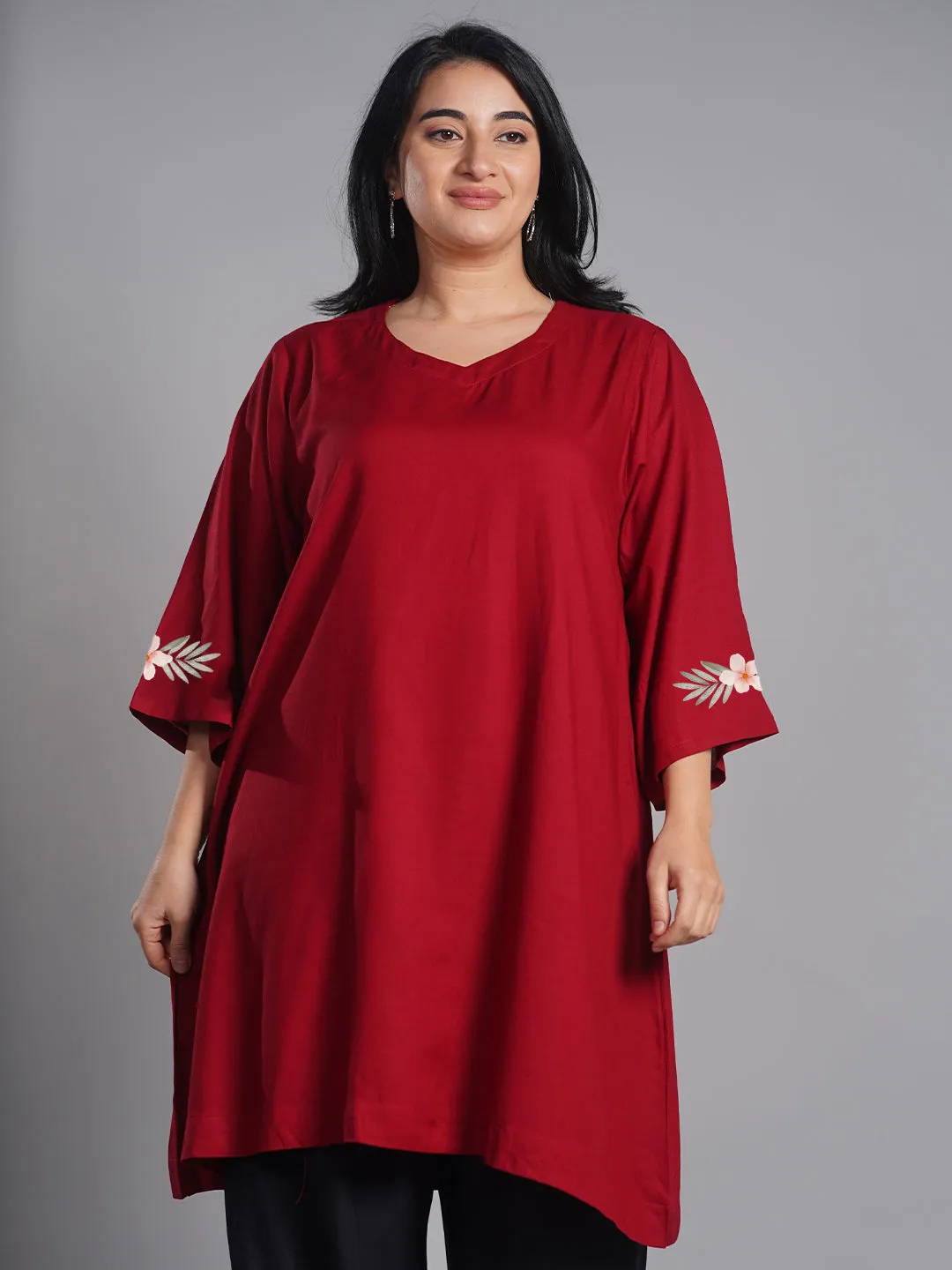 Maroon Rayon Kurti - Flores