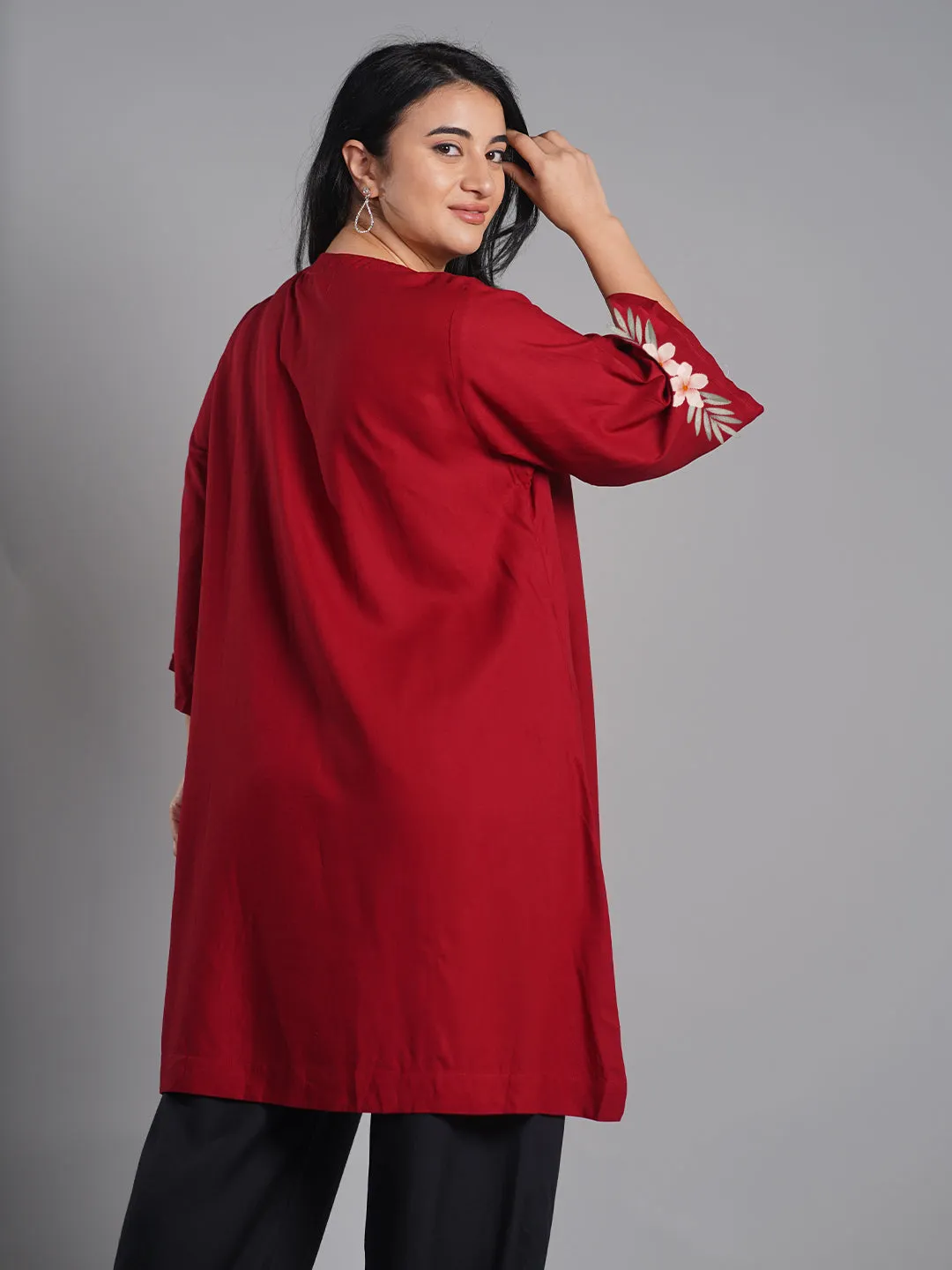 Maroon Rayon Kurti - Flores