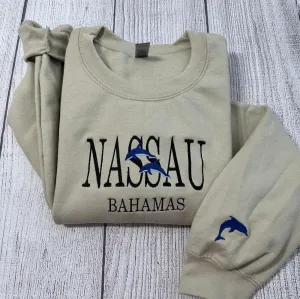 Nassau Bahamas Embroidered Crewneck, Women's Embroidered Sweatshirts