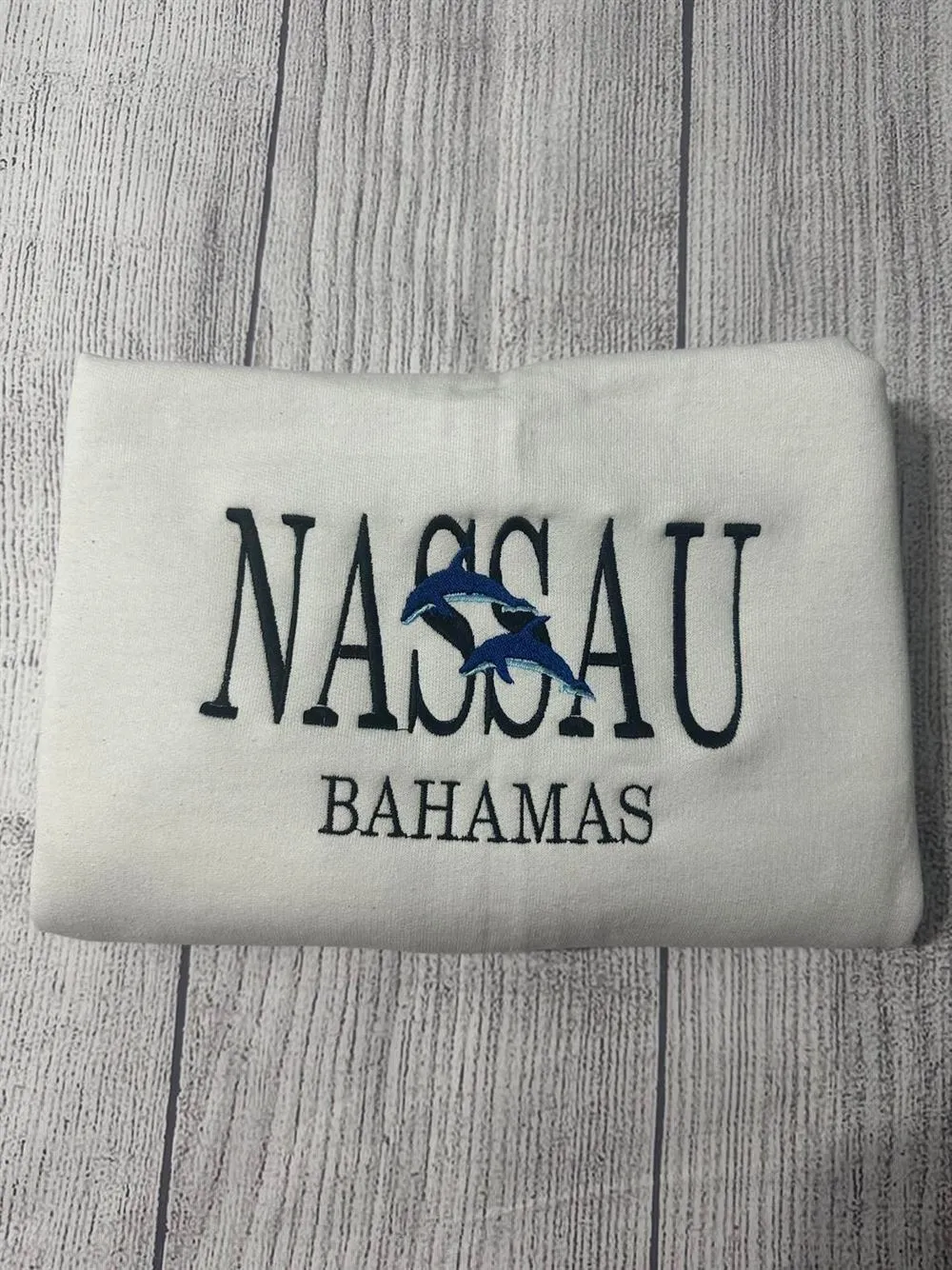 Nassau Bahamas Embroidered Crewneck, Women's Embroidered Sweatshirts