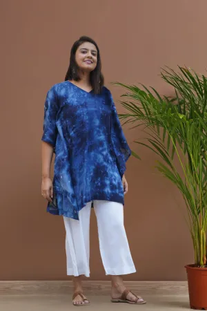 Navy Rayon TieDyeKurta - IndigoSwirls