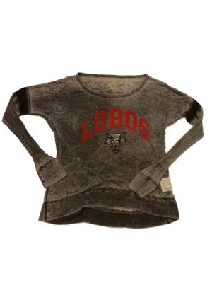 New Mexico Lobos Retro Brand WOMENS Gray Burnout LS Scoop Neck T-Shirt (S)