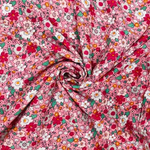 Pink With Multicolor Floral Print Rayon Fabric