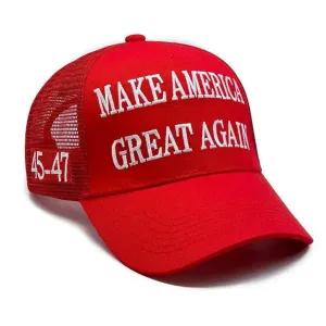 Premium Make America Great Again 45-47 Embroidered Trucker Hat (Red) 4 Sided Design