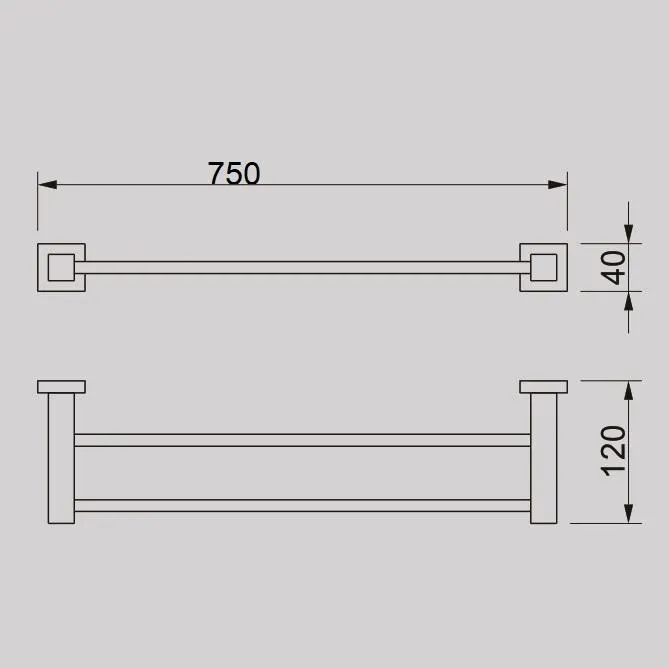 QUBI BLACK Double towel rail 750mm in Matte Black