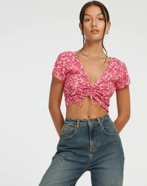 Raeto Crop Top in Ditsy Floral Pink