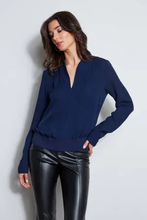 Silk Contour Neck Rib Trim Shirt