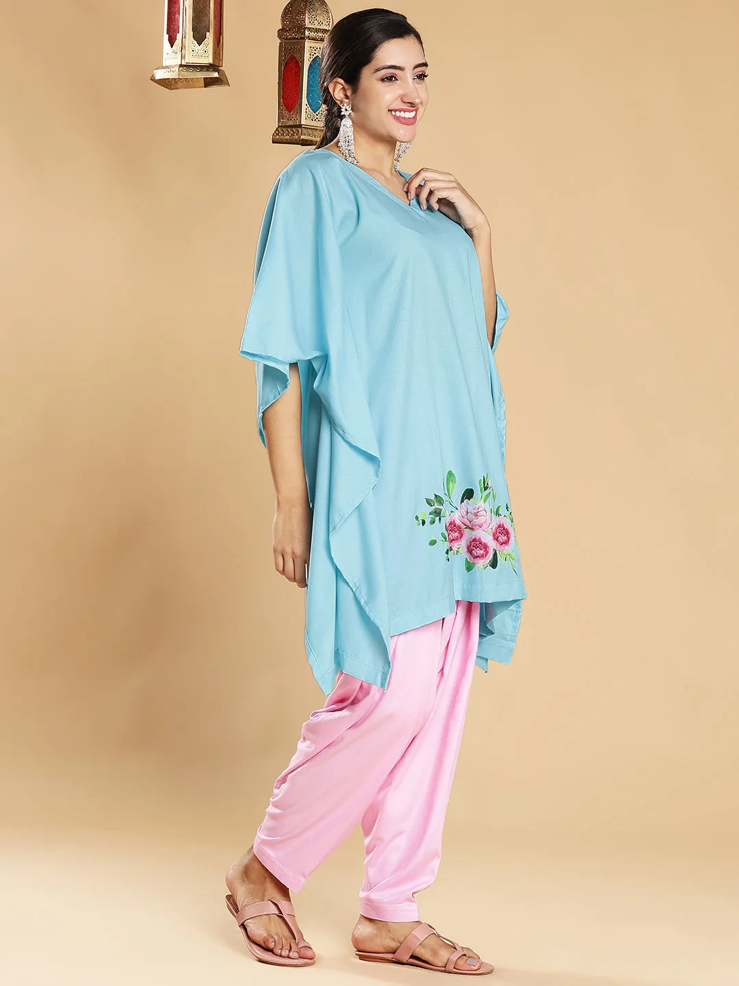 SkyBlue Rayon KaftanKurta - SereneDelight