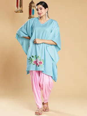 SkyBlue Rayon KaftanKurta - SereneDelight