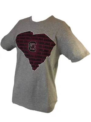 South Carolina Gamecocks Colosseum Gray State Outline Short Sleeve T-Shirt