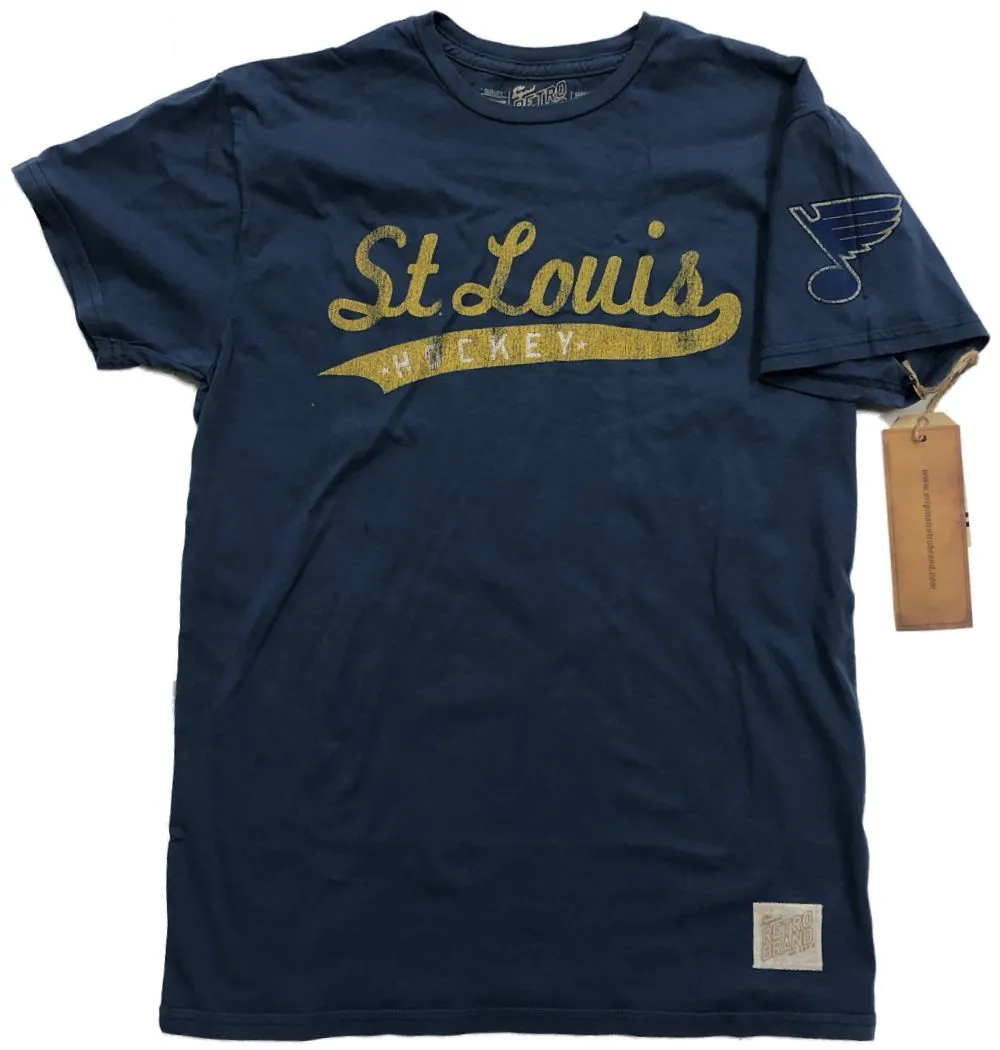 St. Louis Blues Retro Brand Blue St. Louis Hockey Swoosh Soft Cotton T-Shirt