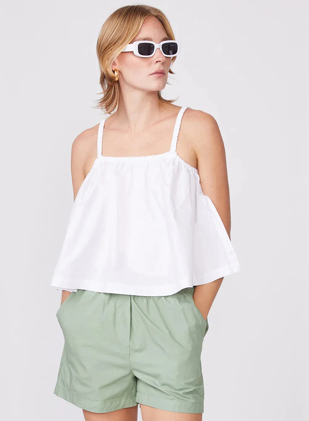 Structured Poplin Swing Top, White