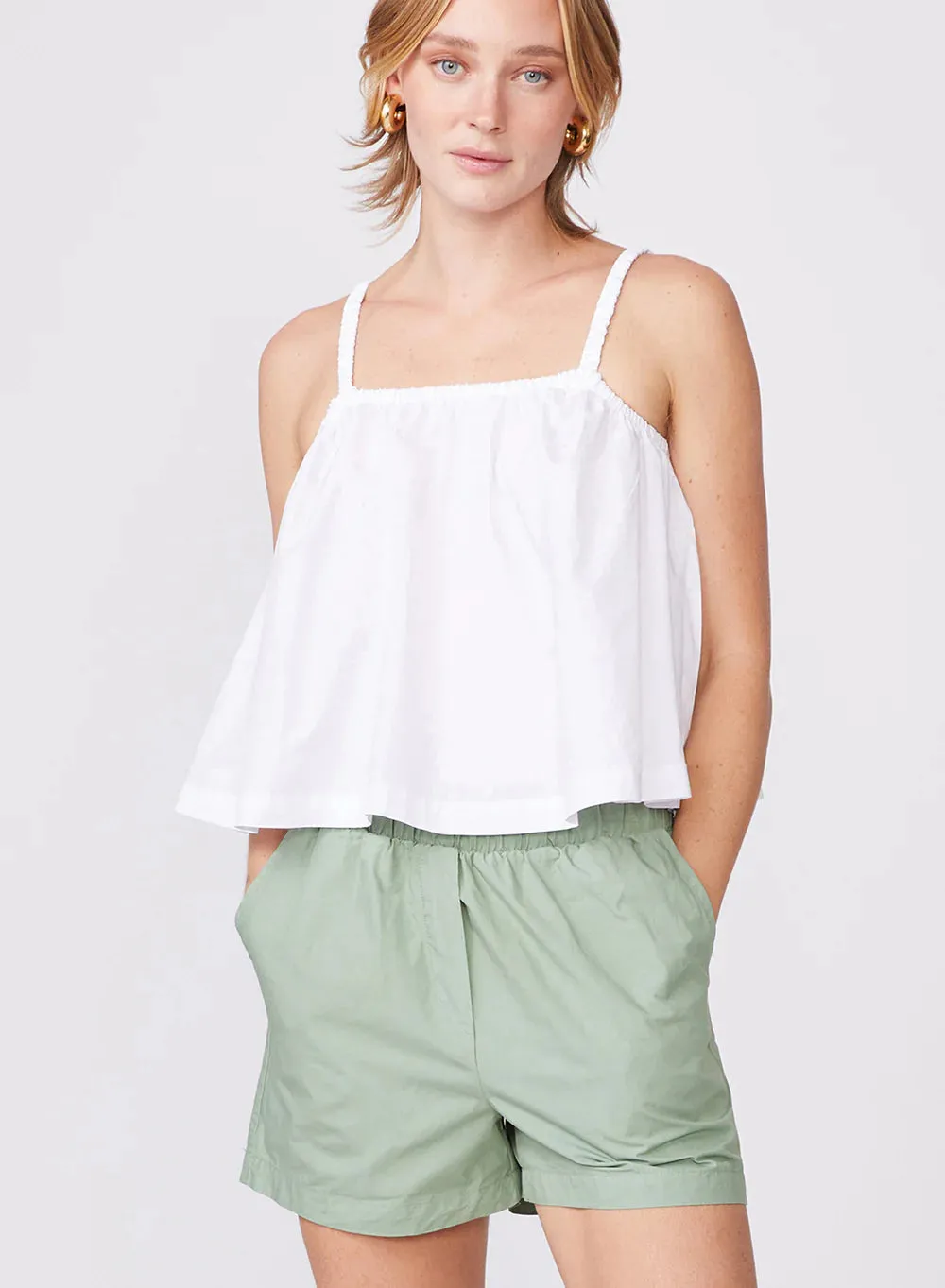 Structured Poplin Swing Top, White