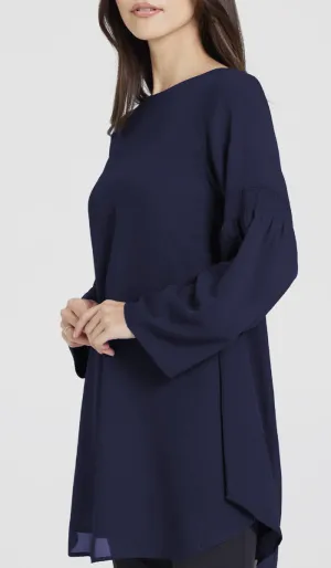 Sundus Long Chiffon Modest Top - Navy