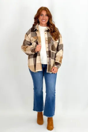 Taupe and Brown Plaid Shacket