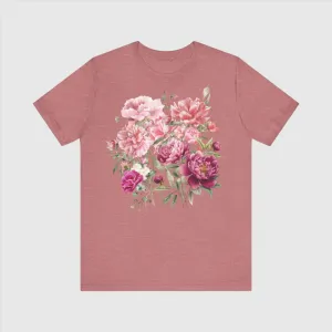 Unisex Beautiful Vintage Peony Cottagecore Style Jersey Short Sleeve Tee