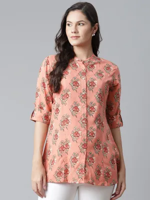 Women'S Peach Printed Rayon Top